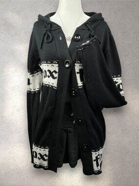 VTG Fox Racing Hooded Cardigan Sweater Women’s L Black Nordic Knit Mall Alt Y2K